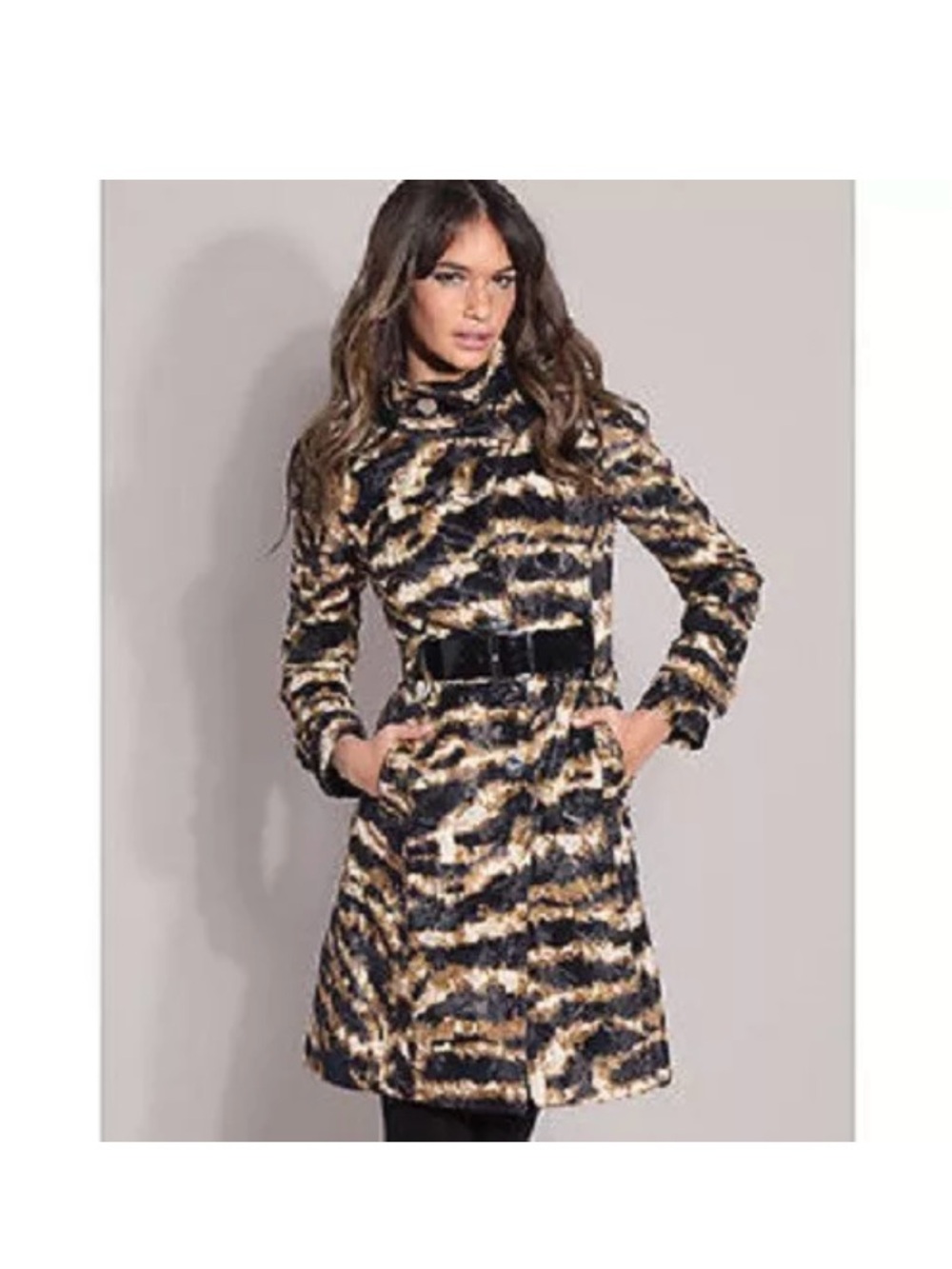Karen Millen Women's zebra Animal-Print Trench Dress in Black and Brown size 8